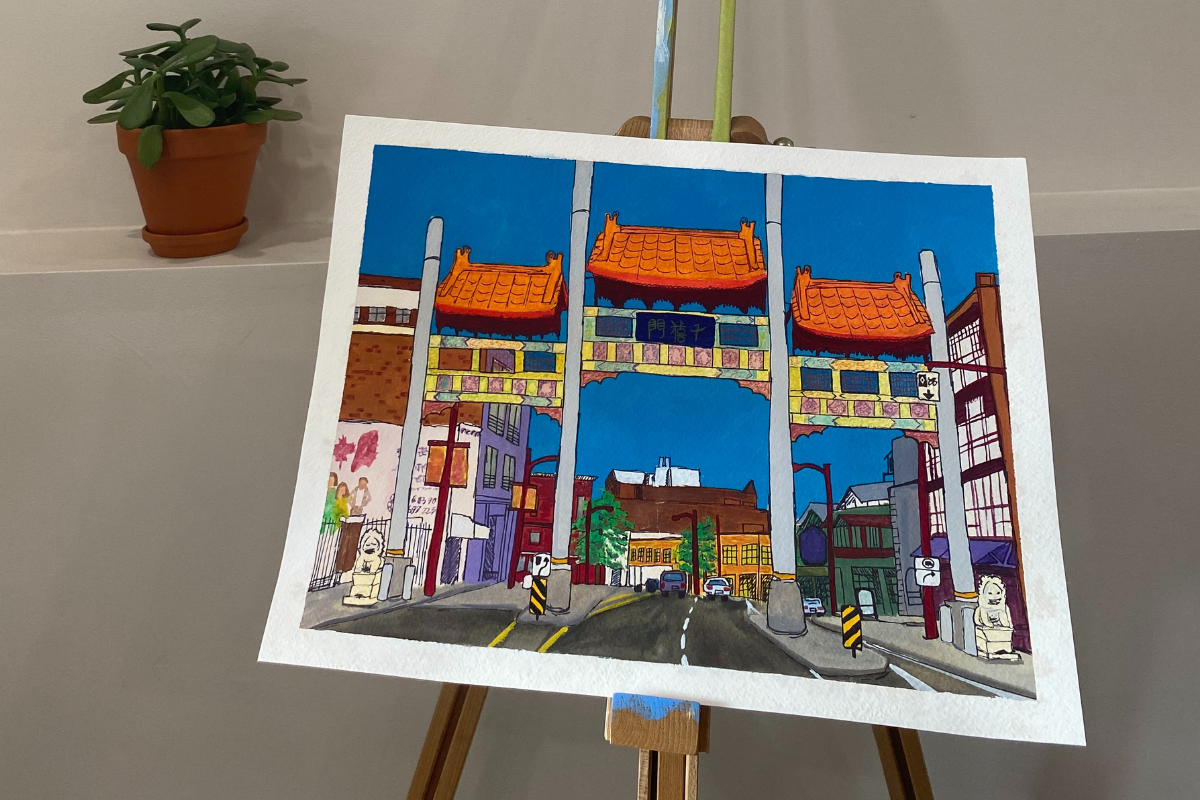 china town vancouver watercolour gouache. painting